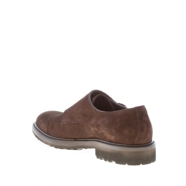 MIGLIORE uomo scarpa con doppia fibbia in camoscio MARRONE. Suola in gomma - immagine 4