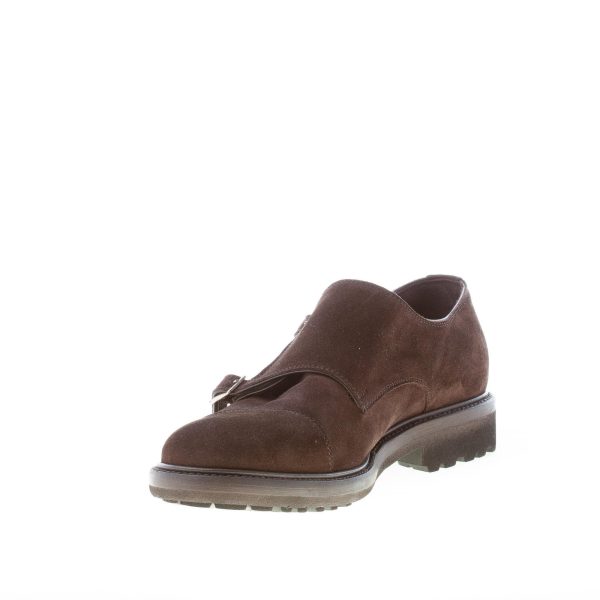 MIGLIORE uomo scarpa con doppia fibbia in camoscio MARRONE. Suola in gomma - immagine 6