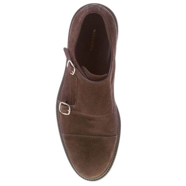 MIGLIORE uomo scarpa con doppia fibbia in camoscio MARRONE. Suola in gomma - immagine 7