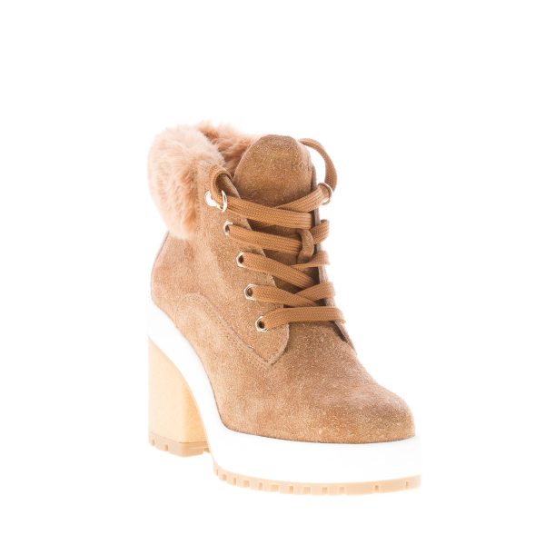 HOGAN donna tronchetto allacciato in camoscio CUOIO con eco-pelliccia. Tacco 6,5 cm - immagine 2