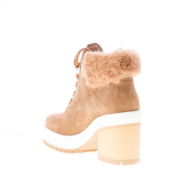 HOGAN donna tronchetto allacciato in camoscio CUOIO con eco-pelliccia. Tacco 6,5 cm - immagine 4