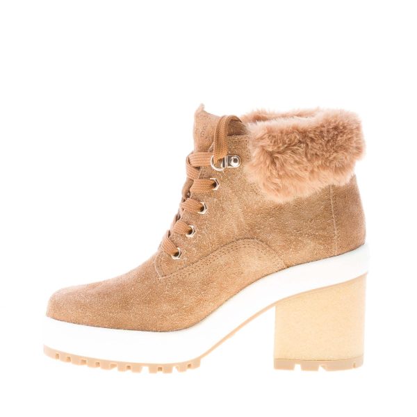 HOGAN donna tronchetto allacciato in camoscio CUOIO con eco-pelliccia. Tacco 6,5 cm - immagine 5