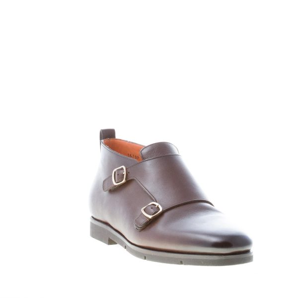 SANTONI uomo polacchina con doppia fibbia in pelle MARRONE. Suola gomma - immagine 2