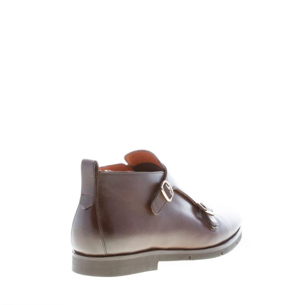 SANTONI uomo polacchina con doppia fibbia in pelle MARRONE. Suola gomma - immagine 3