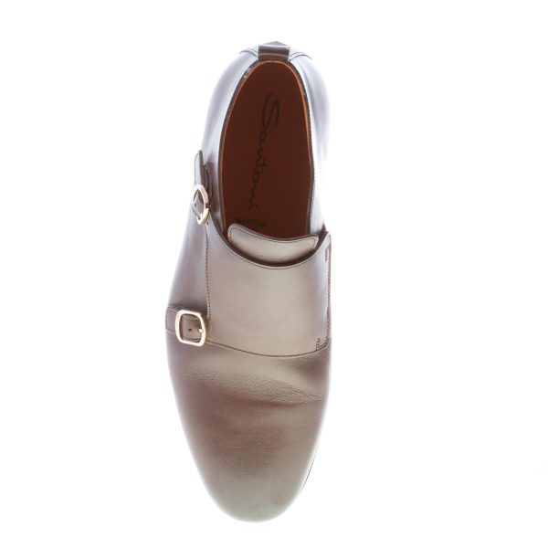 SANTONI uomo polacchina con doppia fibbia in pelle MARRONE. Suola gomma - immagine 7