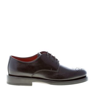 SANTONI donna scarpa derby in pelle NERO con decoro fiore. Suola in cuoio e gomma