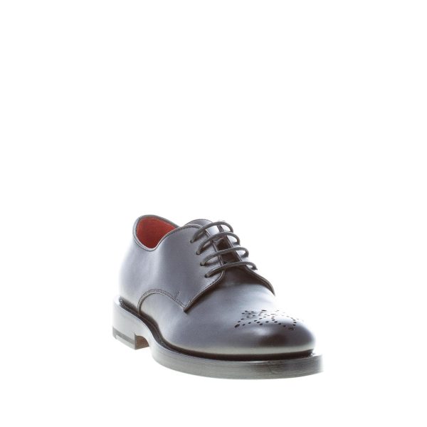 SANTONI donna scarpa derby in pelle NERO con decoro fiore. Suola in cuoio e gomma - immagine 2