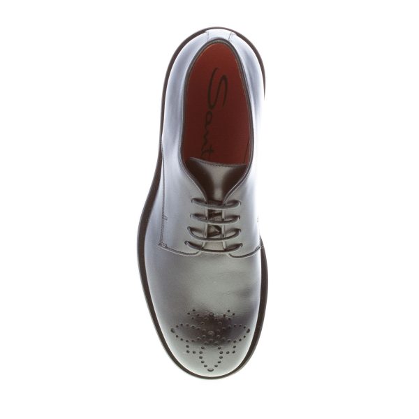 SANTONI donna scarpa derby in pelle NERO con decoro fiore. Suola in cuoio e gomma - immagine 7