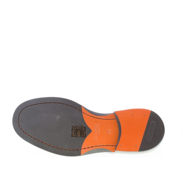 SANTONI donna scarpa derby in pelle NERO con decoro fiore. Suola in cuoio e gomma - immagine 8