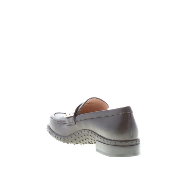TOD'S donna mocassino in pelle NERO con mascherina in metallo argento. Suola gomma - immagine 4