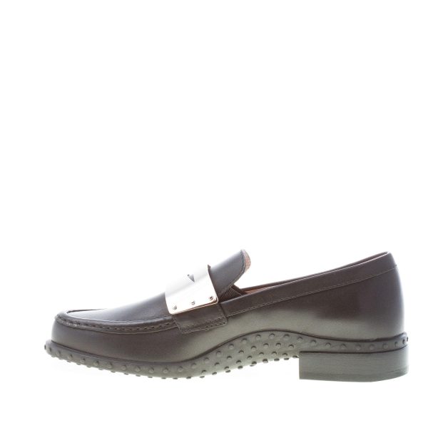 TOD'S donna mocassino in pelle NERO con mascherina in metallo argento. Suola gomma - immagine 5