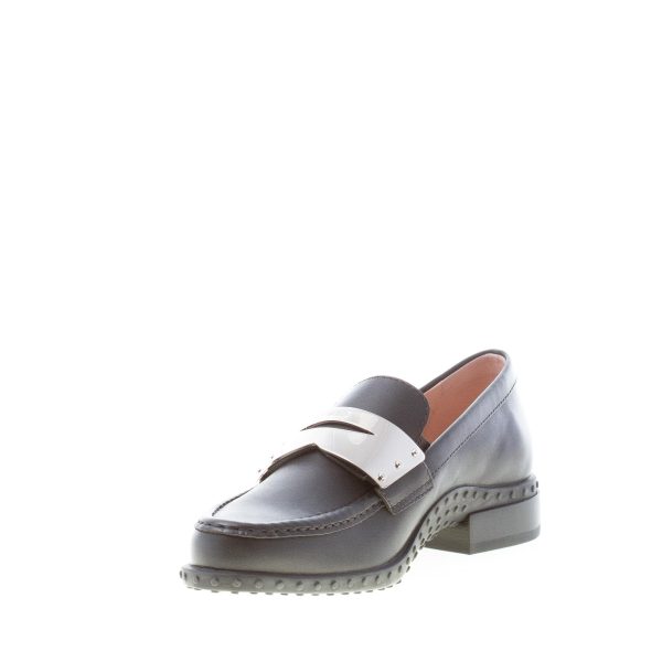 TOD'S donna mocassino in pelle NERO con mascherina in metallo argento. Suola gomma - immagine 6
