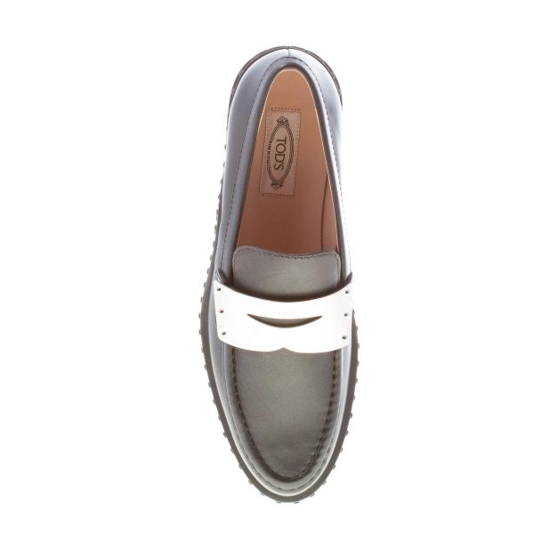 TOD'S donna mocassino in pelle NERO con mascherina in metallo argento. Suola gomma - immagine 7
