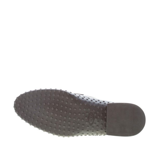 TOD'S donna mocassino in pelle NERO con mascherina in metallo argento. Suola gomma - immagine 8