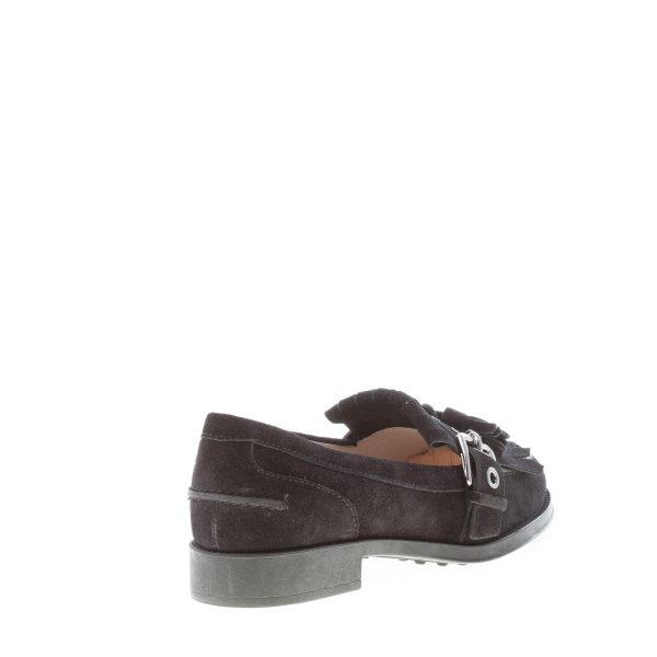 TOD'S donna mocassino in camoscio NERO con fibbia frangia e nappine. Suola gomma - immagine 3