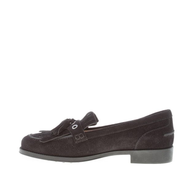 TOD'S donna mocassino in camoscio NERO con fibbia frangia e nappine. Suola gomma - immagine 5