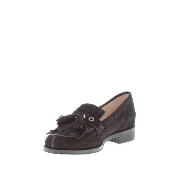 TOD'S donna mocassino in camoscio NERO con fibbia frangia e nappine. Suola gomma - immagine 6