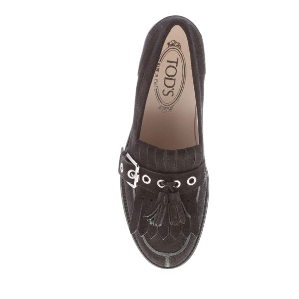 TOD'S donna mocassino in camoscio NERO con fibbia frangia e nappine. Suola gomma - immagine 7