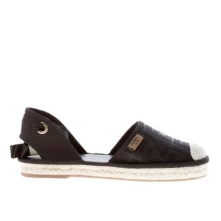 FENDI donna sandalo espadrillas in tessuto canvas NERO con stampa FF e laccio alla caviglia