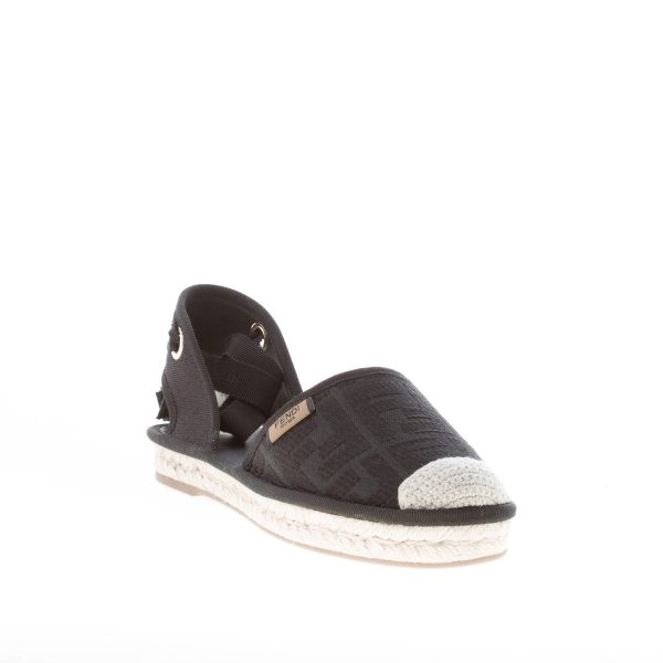 FENDI donna sandalo espadrillas in tessuto canvas NERO con stampa FF e laccio alla caviglia - immagine 2