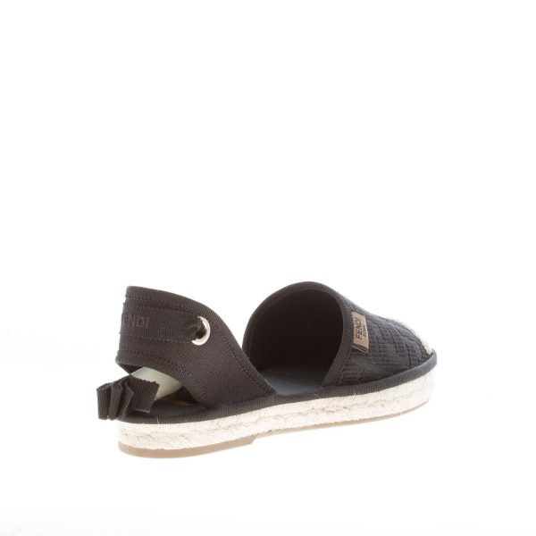 FENDI donna sandalo espadrillas in tessuto canvas NERO con stampa FF e laccio alla caviglia - immagine 3