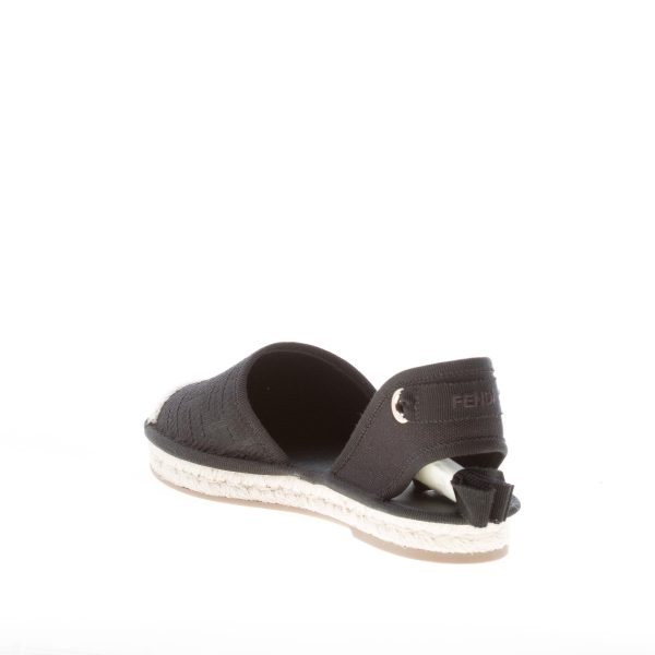 FENDI donna sandalo espadrillas in tessuto canvas NERO con stampa FF e laccio alla caviglia - immagine 4