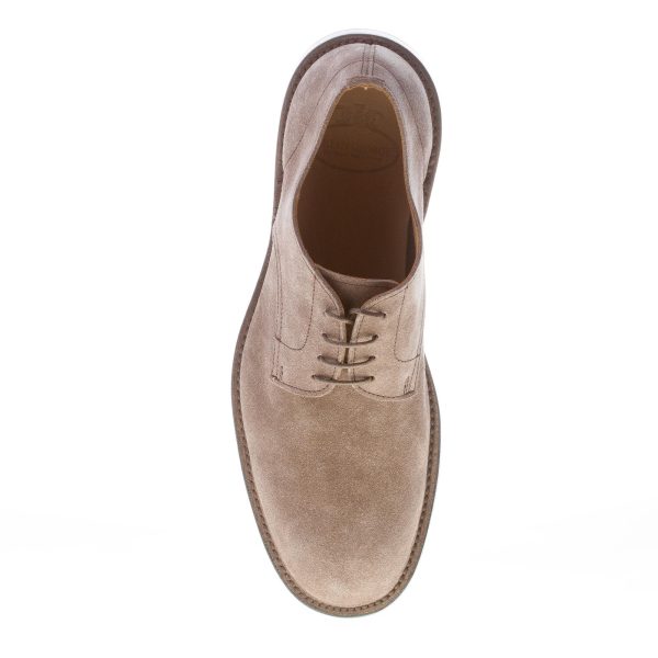 GREEN GEORGE uomo scarpa derby liscia in camoscio TORTORA con suola in cuoio - immagine 7