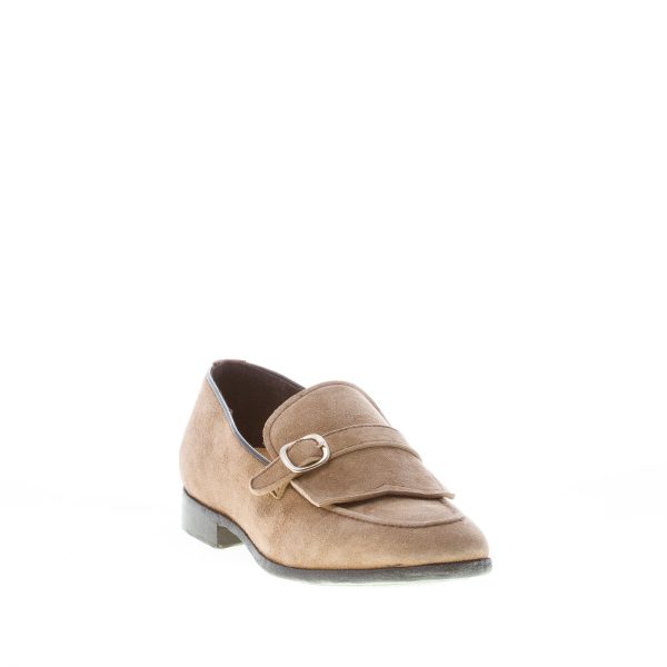 GREEN GEORGE uomo mocassino in camoscio BEIGE con patta cucita e fibbia. Suola in cuoio - immagine 2