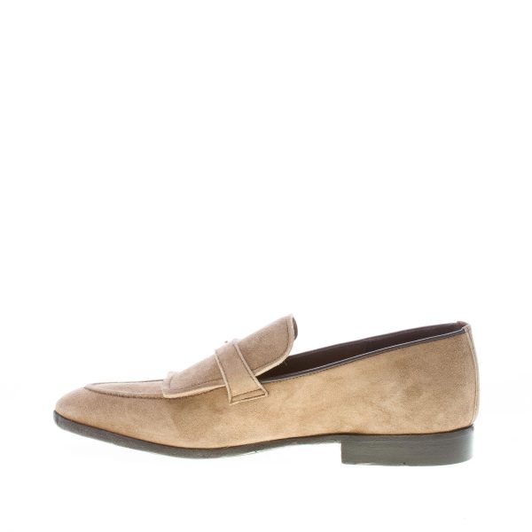 GREEN GEORGE uomo mocassino in camoscio BEIGE con patta cucita e fibbia. Suola in cuoio - immagine 5