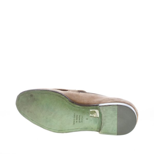 GREEN GEORGE uomo mocassino in camoscio BEIGE con patta cucita e fibbia. Suola in cuoio - immagine 8