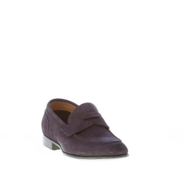 GREEN GEORGE uomo mocassino in camoscio BLU con fascetta penny. Suola cuoio - immagine 2