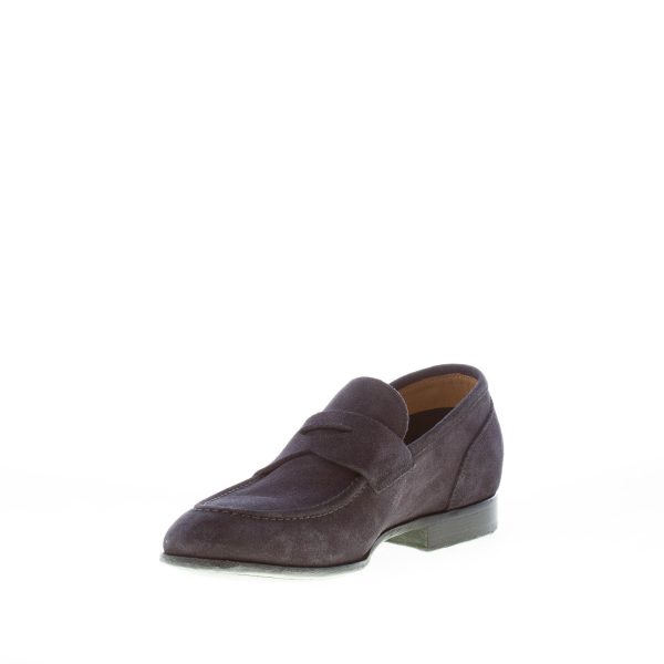 GREEN GEORGE uomo mocassino in camoscio BLU con fascetta penny. Suola cuoio - immagine 6