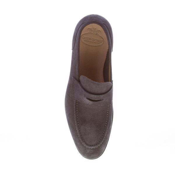 GREEN GEORGE uomo mocassino in camoscio BLU con fascetta penny. Suola cuoio - immagine 7