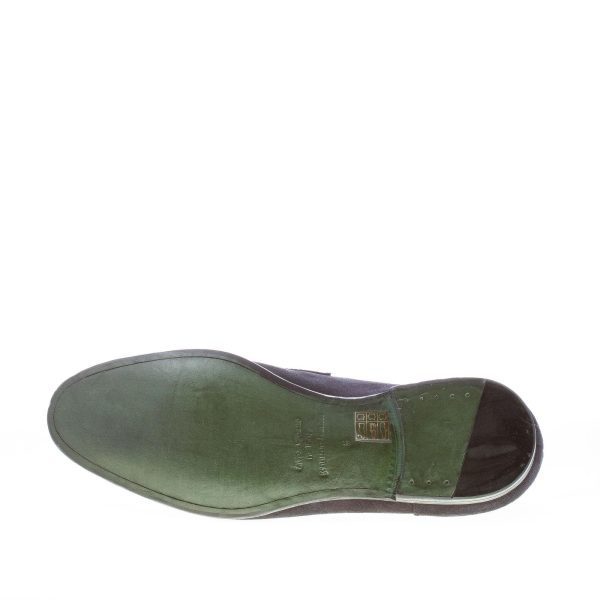 GREEN GEORGE uomo mocassino in camoscio BLU con fascetta penny. Suola cuoio - immagine 8