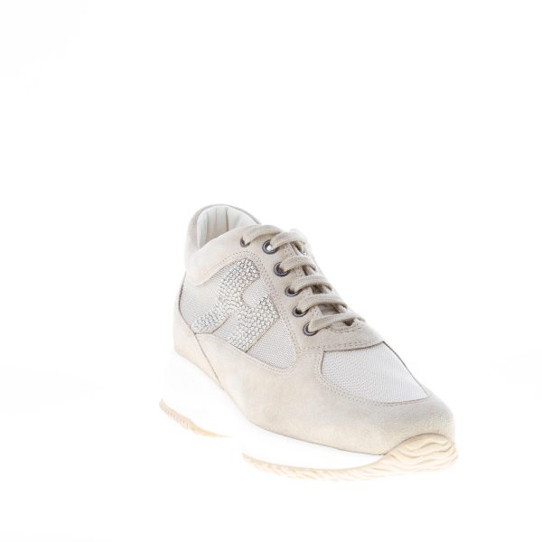 HOGAN donna Interactive sneaker in camoscio più tessuto BEIGE con H di strass - immagine 2