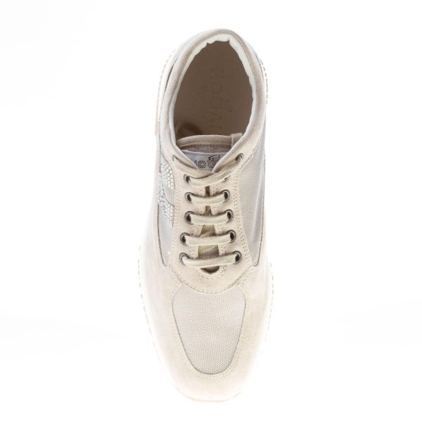 HOGAN donna Interactive sneaker in camoscio più tessuto BEIGE con H di strass - immagine 6