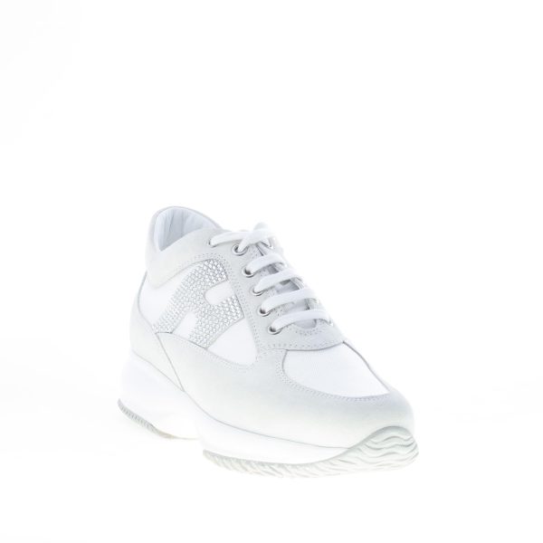 HOGAN donna Interactive sneaker in camoscio più tessuto BIANCO con H di strass - immagine 2