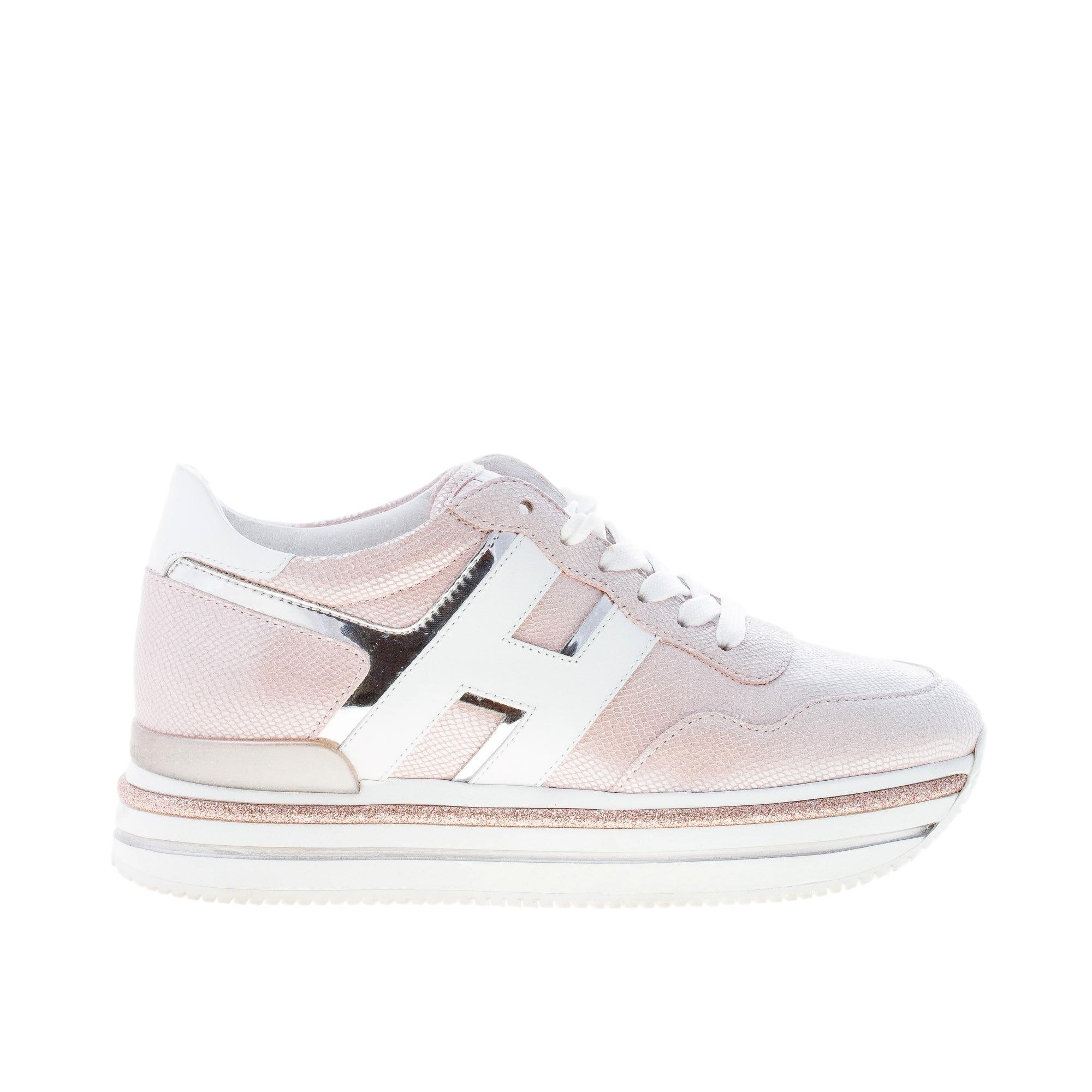 HOGAN donna New H222 Midi Platform sneaker in pelle perlata stampa rettile  ROSA più bianco | Strike Calzature