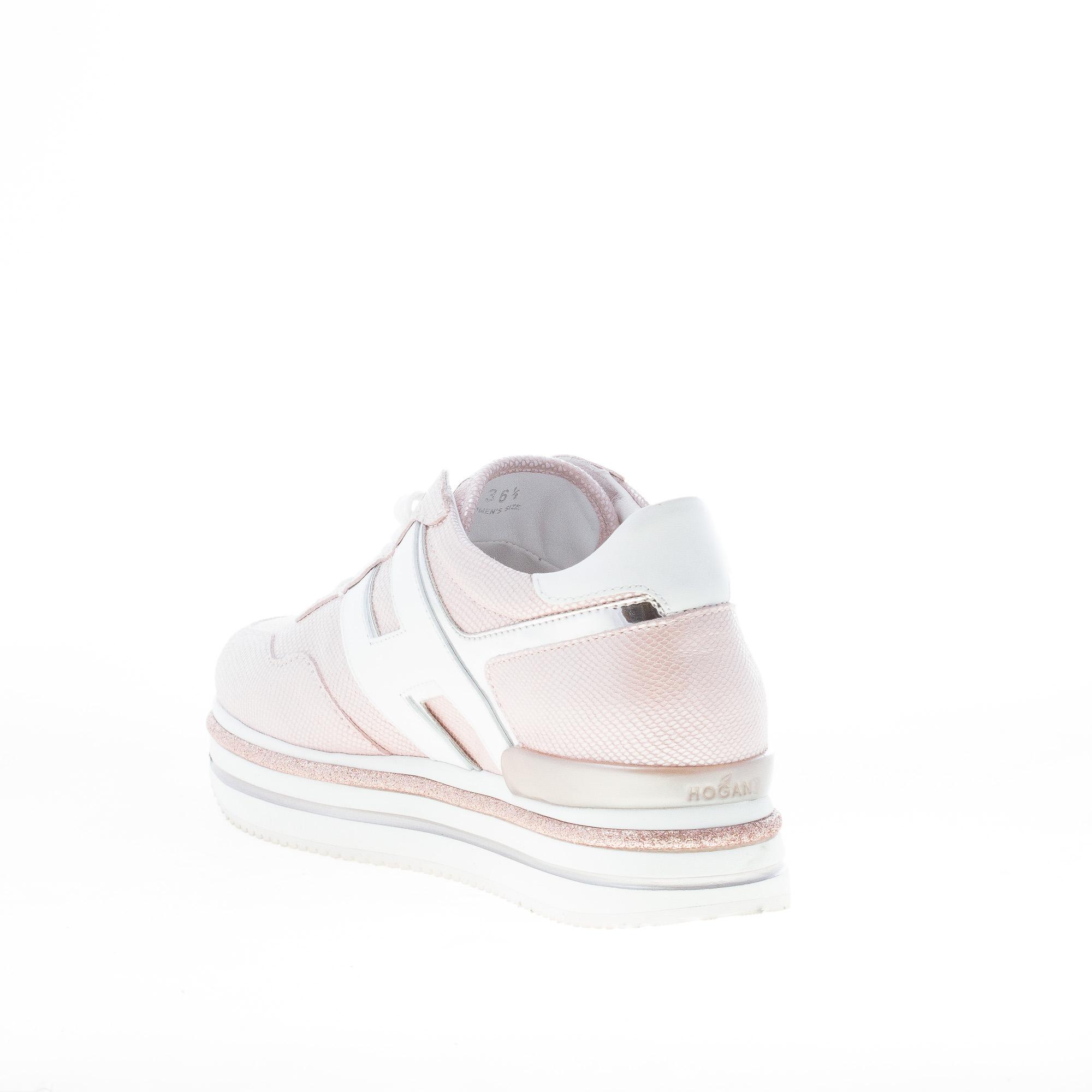 HOGAN donna New H222 Midi Platform sneaker in pelle perlata stampa rettile  ROSA più bianco | Strike Calzature