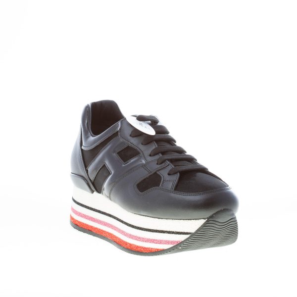 HOGAN donna H501 sneaker in pelle e vernice NERO con maxi platform poroso - immagine 2