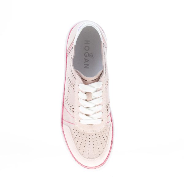 HOGAN donna H508 sneaker in camoscio ROSA CIPRIA con impunture colorate e forature - immagine 7