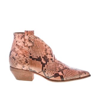 ELENA IACHI donna stivaletto texano in pelle stampa rettile ROSA vintage. Tacco 4 cm