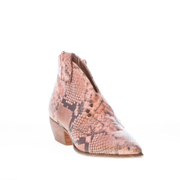 ELENA IACHI donna stivaletto texano in pelle stampa rettile ROSA vintage. Tacco 4 cm - immagine 2