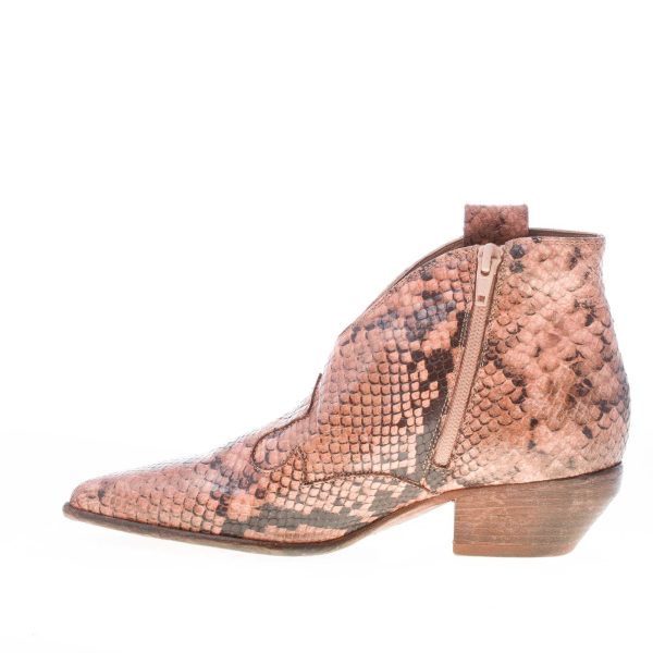 ELENA IACHI donna stivaletto texano in pelle stampa rettile ROSA vintage. Tacco 4 cm - immagine 5