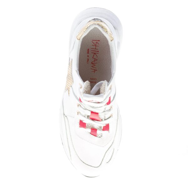 ISHIKAWA donna sneaker Olimpic 1878 in pelle effetto vintage BIANCO più oro - immagine 7