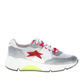 ISHIKAWA donna sneaker Olimpic 1879 in camoscio e tessuto vintage GRIGIO più bianco e rosso