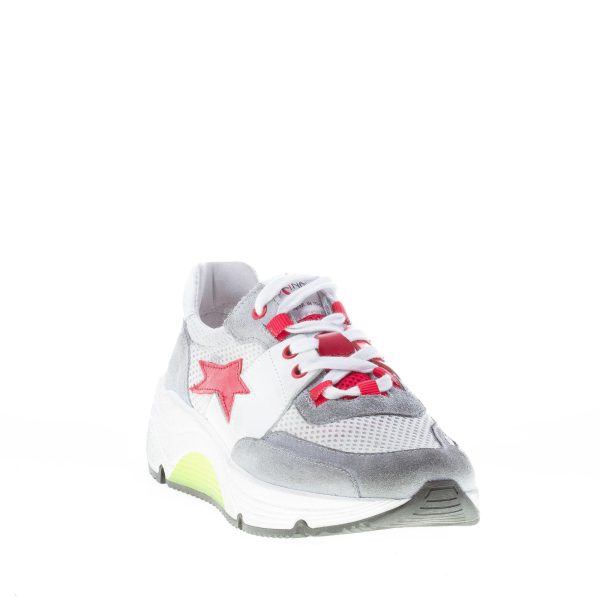 ISHIKAWA donna sneaker Olimpic 1879 in camoscio e tessuto vintage GRIGIO più bianco e rosso - immagine 2