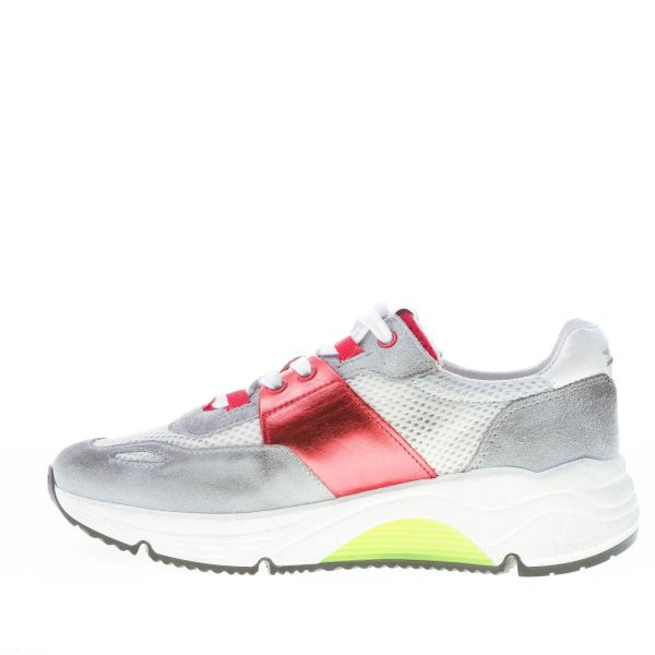 ISHIKAWA donna sneaker Olimpic 1879 in camoscio e tessuto vintage GRIGIO più bianco e rosso - immagine 5