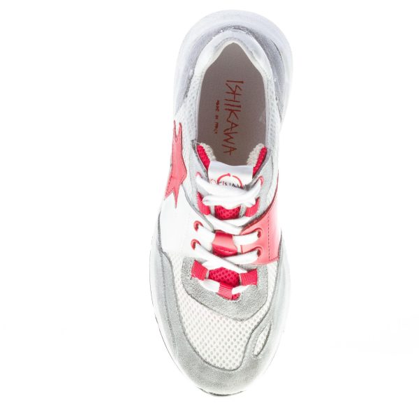 ISHIKAWA donna sneaker Olimpic 1879 in camoscio e tessuto vintage GRIGIO più bianco e rosso - immagine 7