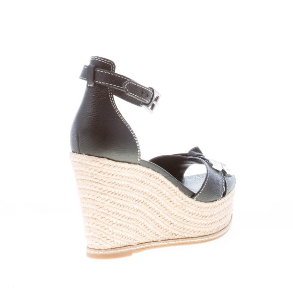 MICHAEL KORS donna sandalo Ripley Wedge in pelle martellata NERO con fiocco. Zeppa corda 11 cm - immagine 3